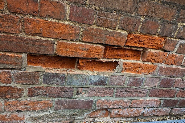 Brickwork before — spalled bricks
